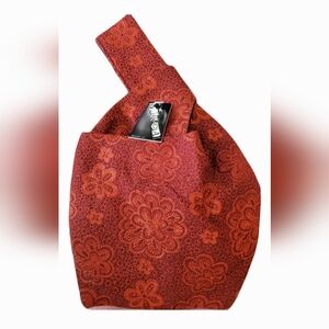 Macura Fabric Floral Red Wristlet HandBag Boho Revival